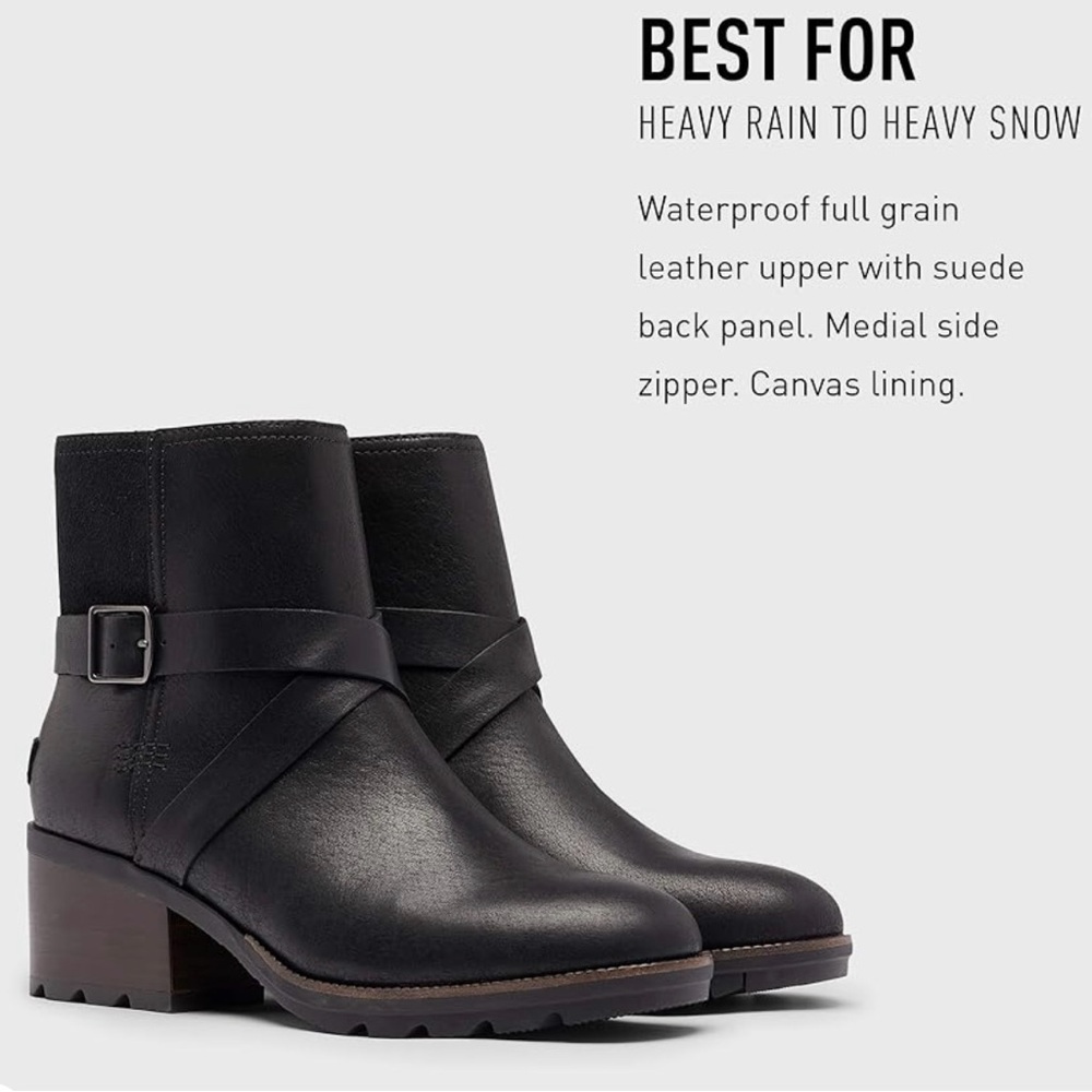 Sorel Boots Women Size 8M Black Cate Waterproof Leather Harness Buckle Zip - Picture 2 of 13